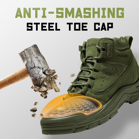 Unisex Green Comfortable Lightweight Slip-Resistant Steel Toe Work Boots - Picture 2 of 6